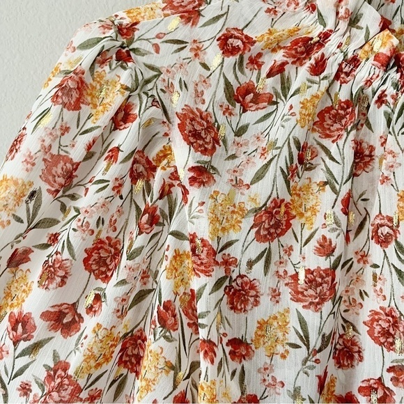 Roommates NWT Semi-Sheer Floral Print Blouse Short Puff Sleeves Size XL - Picture 5 of 11